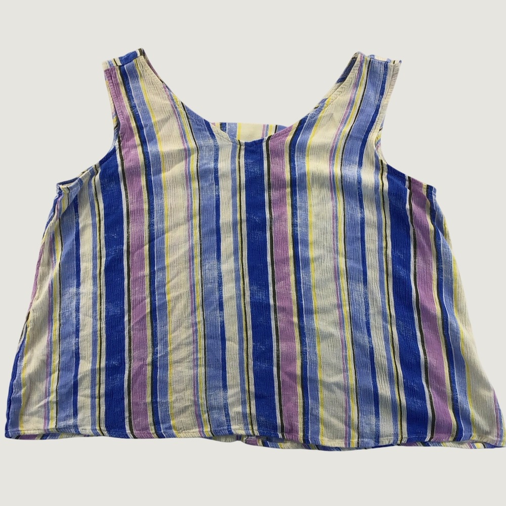 a.n.a. Multi-Colored 100% Rayon Sleeveless Stripe V Neck Top Size L Back Cut Out